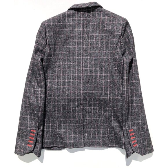 Zadig & Voltaire blazer jacket women size 38 wool blend windowpane plaid black - Picture 4 of 10
